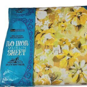 Grants Fashions Twin Flat Sheet Yellow Daisy Floral No Iron Muslin Vintage NOS 2